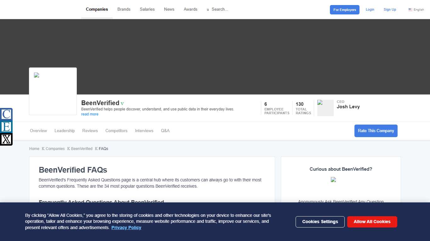 BeenVerified FAQs Comparably